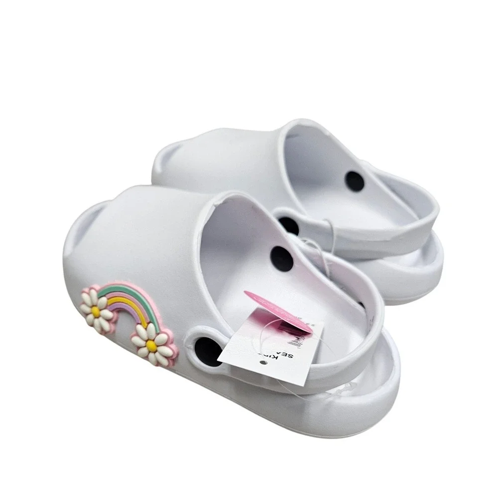 Rainbow Daisy Slip On Toddler 10 White Slingback Foam Sandals Summer Shoes‎ Play
